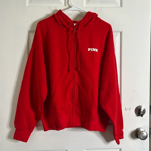PINK IVY FLEECE CAMPUS FULL-ZIP HOODIE WOMEN'S  MEDIUM RELAXED FIT  RED NEW - Picture 4 of 14